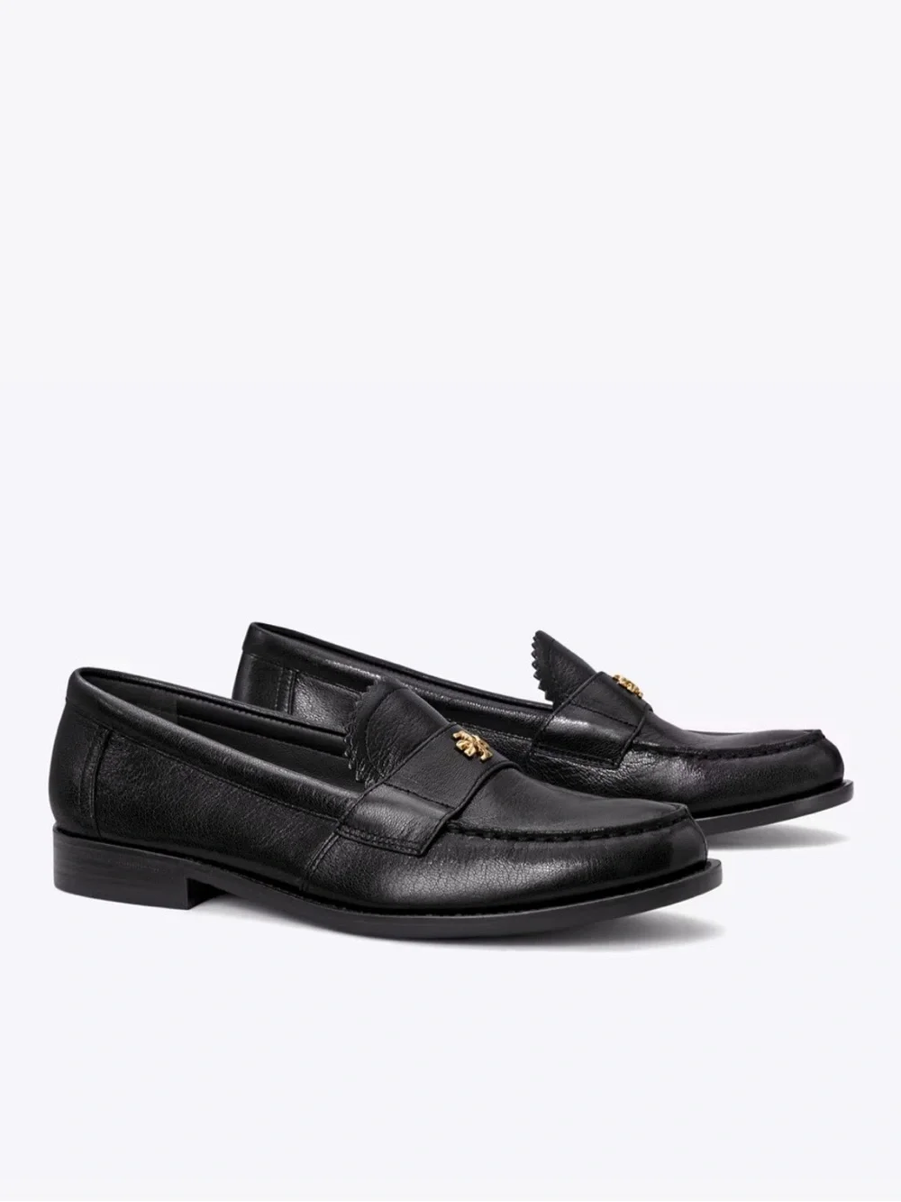 TORY BURCH Classic Loafers Black Leather Gold Double T 6.5